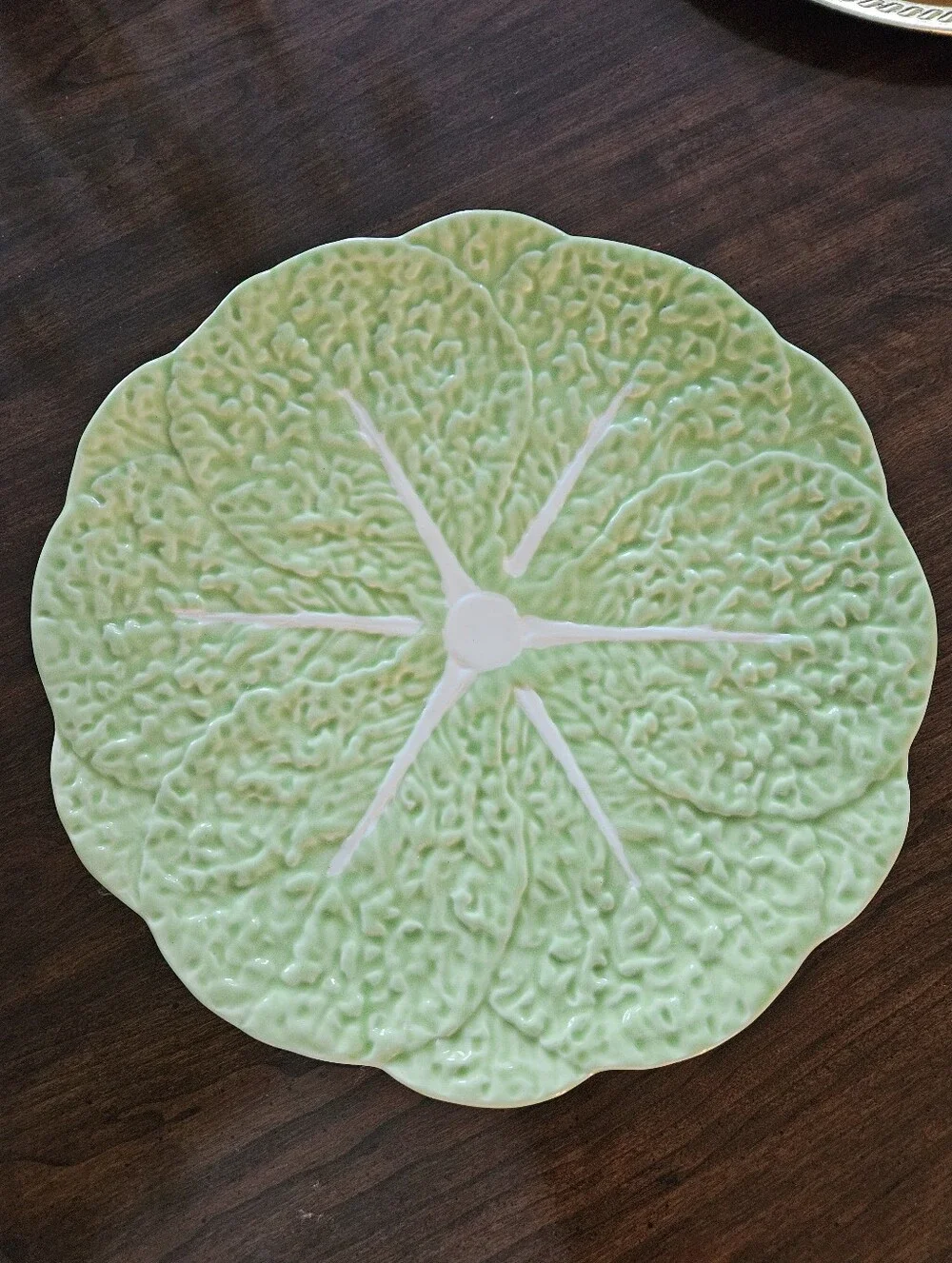 Vtg. Olfaire Majolica Green Cabbage Leaf Portugal 12